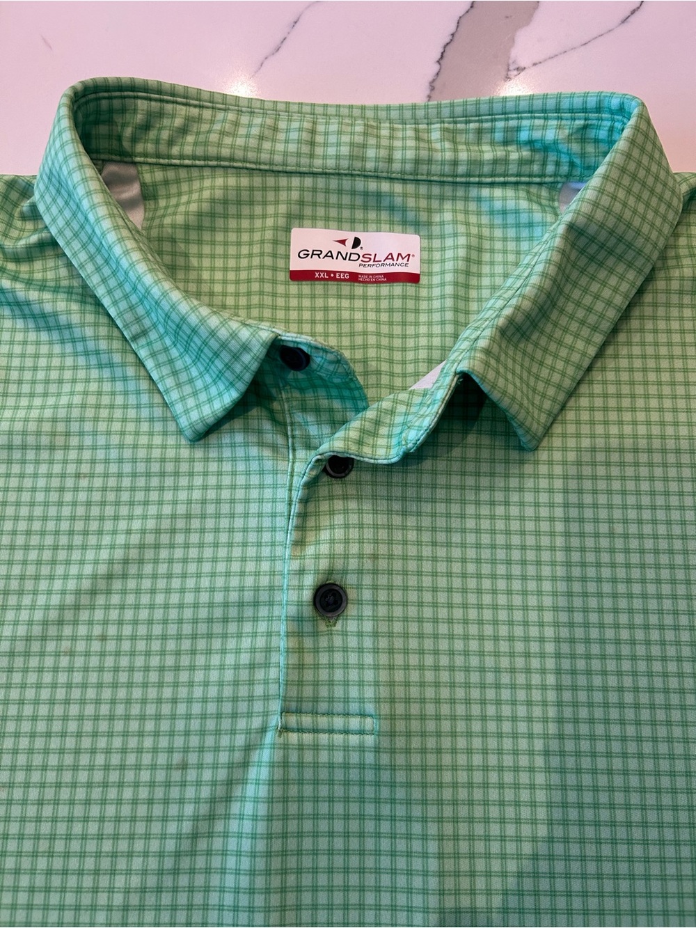Grand Slam Light Green Micro-Check Performance Polo